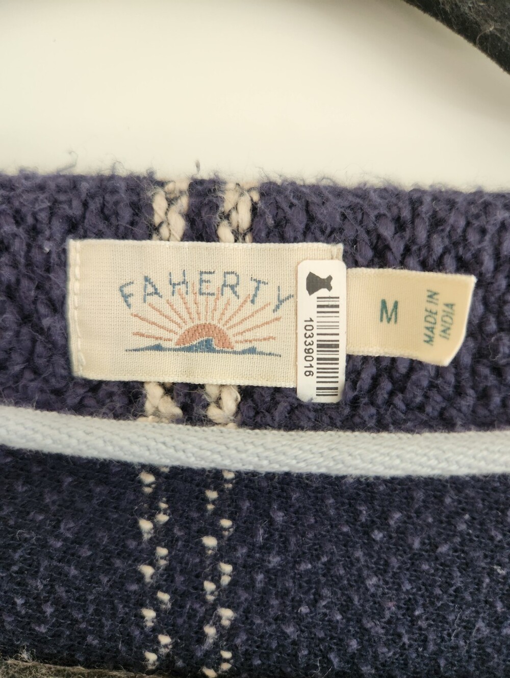 Faherty Organic Cotton Striped Cardigan Sweater Blue Medium - Picture 2 of 5